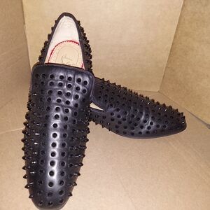 Christian Louboutin Black Studded Leather Slip-Ons